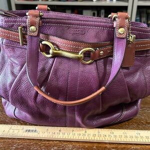 Coach Hampton Purple Eggplant Pebble Leather Satchel, Brown Trim  #12476